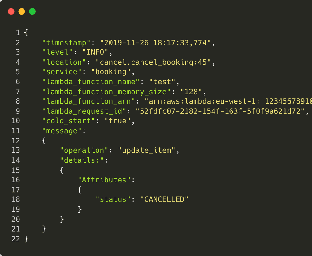 Example of Powertools Logger output