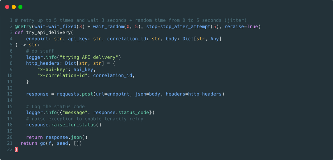 Sample code for calling Ace Couriers API using tenacity library for retries