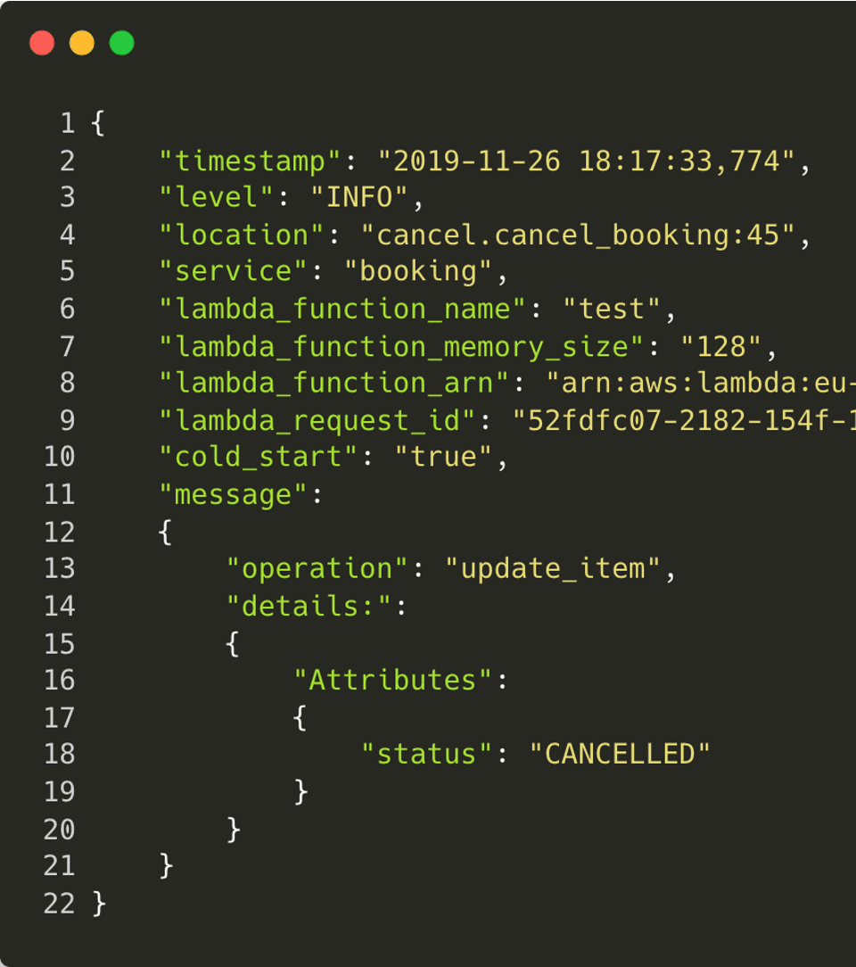 Structured logging sample log message