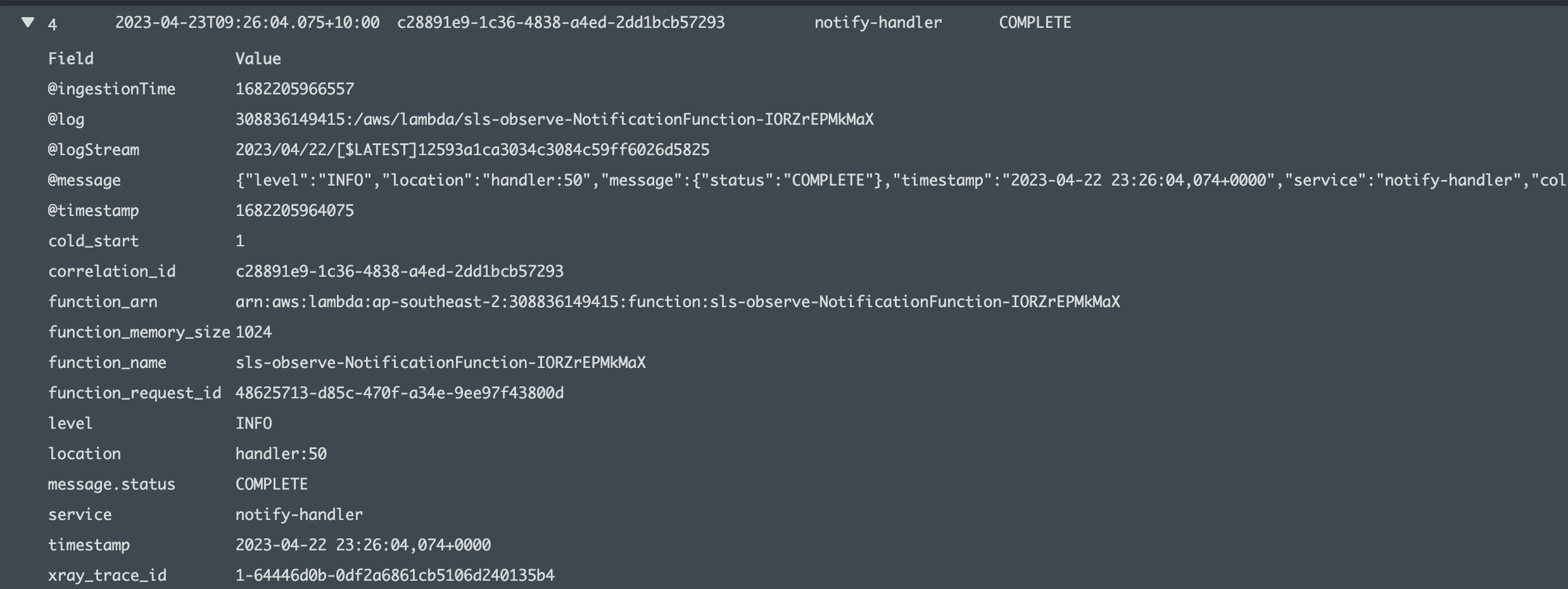 Image showing how structured logs look